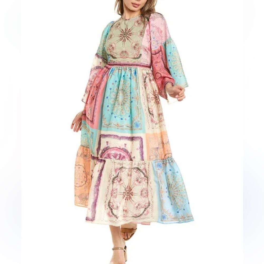 Beulah Patchwork Kimono Sleeve Maxi Dress Sun Dress S